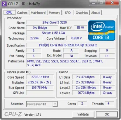 Processor Intel Core i3 3250 LGA 1155