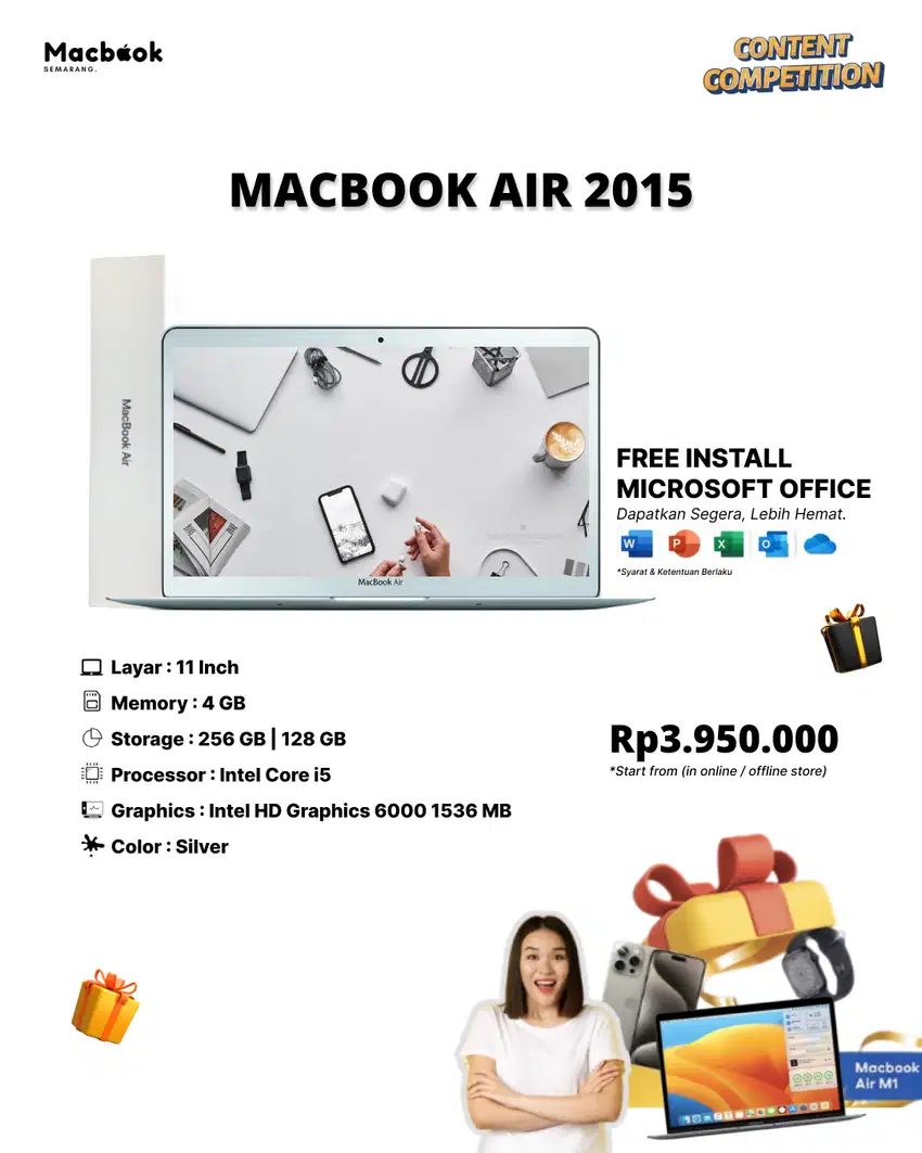 Macbook Air 2015 11 inch RAM 4/128 GB
