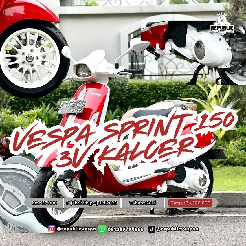 Vespa SPRINT 150 3V 2014 Warna MERAH PERFECT CONDITION MODIF KALCER