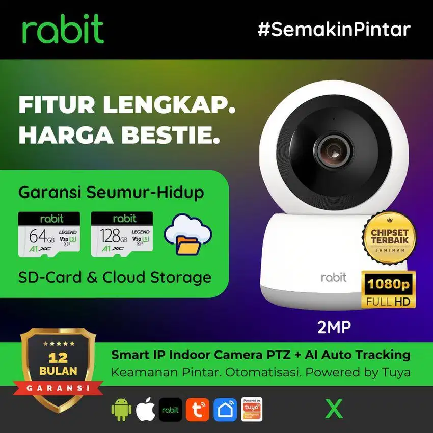 RABIT - SMART IP CCTV WIFI CAMERA INDOOR FHD 2 MP PTZ X AUTO TRACKING