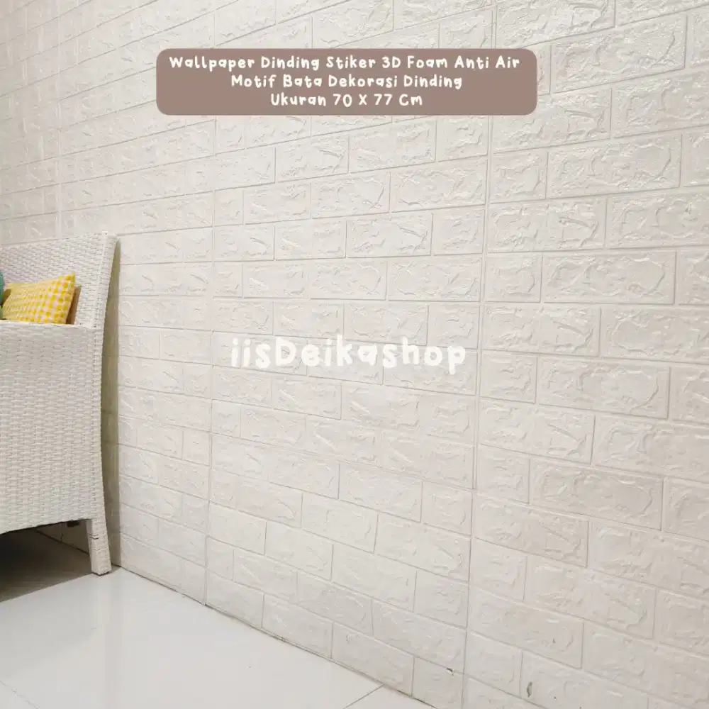 Walpaper dinding motif bata putih ukuran 70x77xm