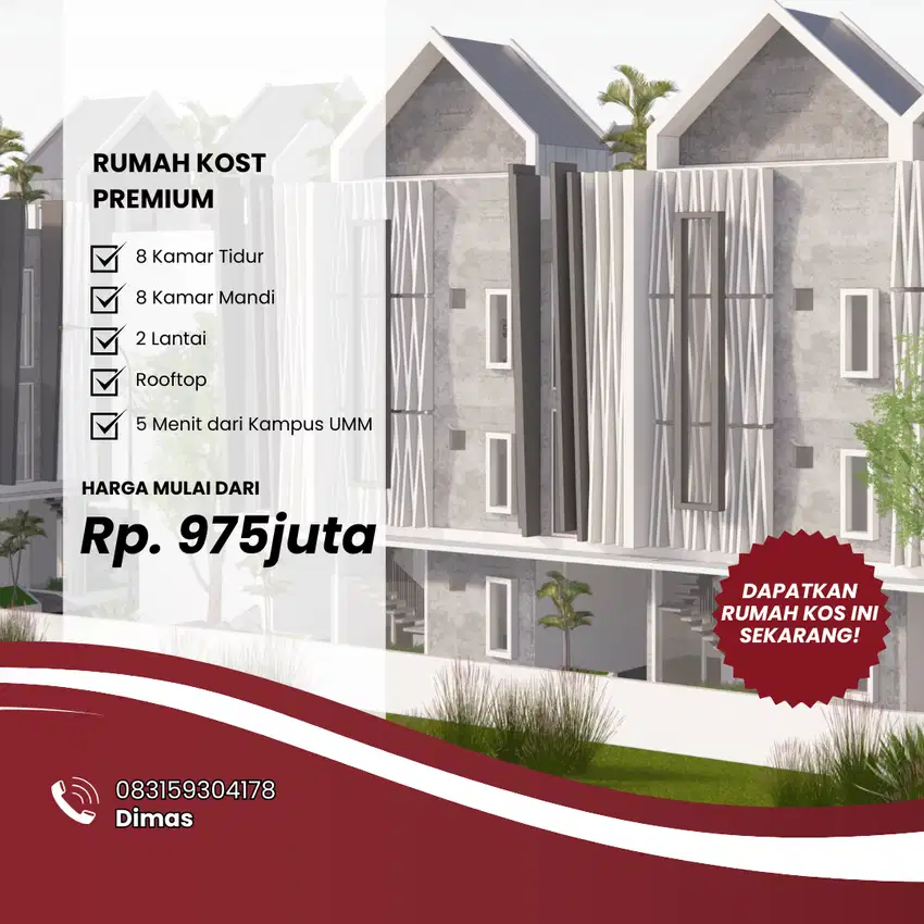 Cluster kos eksklusif jetis hanya 4 menit dari kampus
