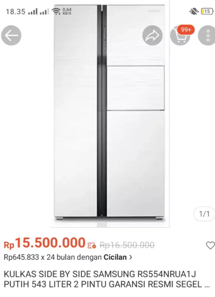 KULKAS SIDE BY SIDE INVERTER MERK SAMSUNG GARANSI 3 BULAN MASIH GRESS