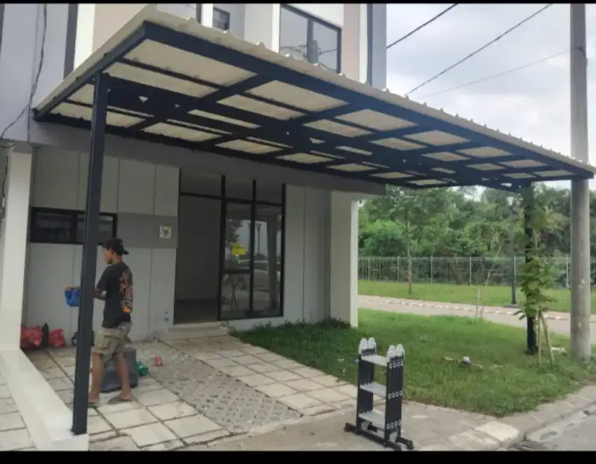 Canopy rangka bajaringan atap alderon single layer