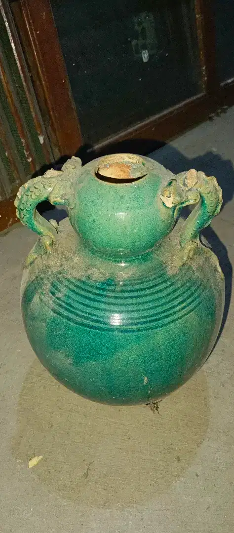 Chinese Dragon Handle Vase vas cina ukiran naga