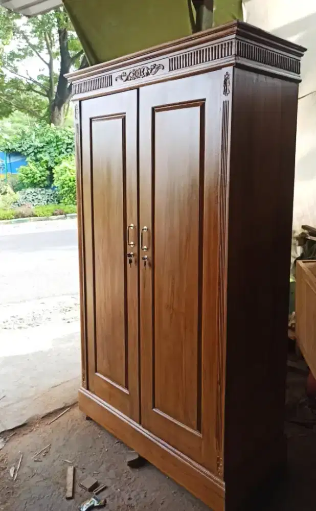 Lemari Pintu 2 Kayu Jati Motif Minimalis Terlaris Top Alusan