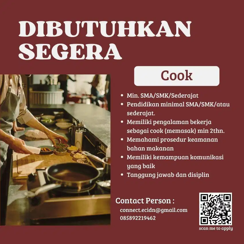 DICARI! COOK UNTUK RESTORAN NON HALAL (PORK)