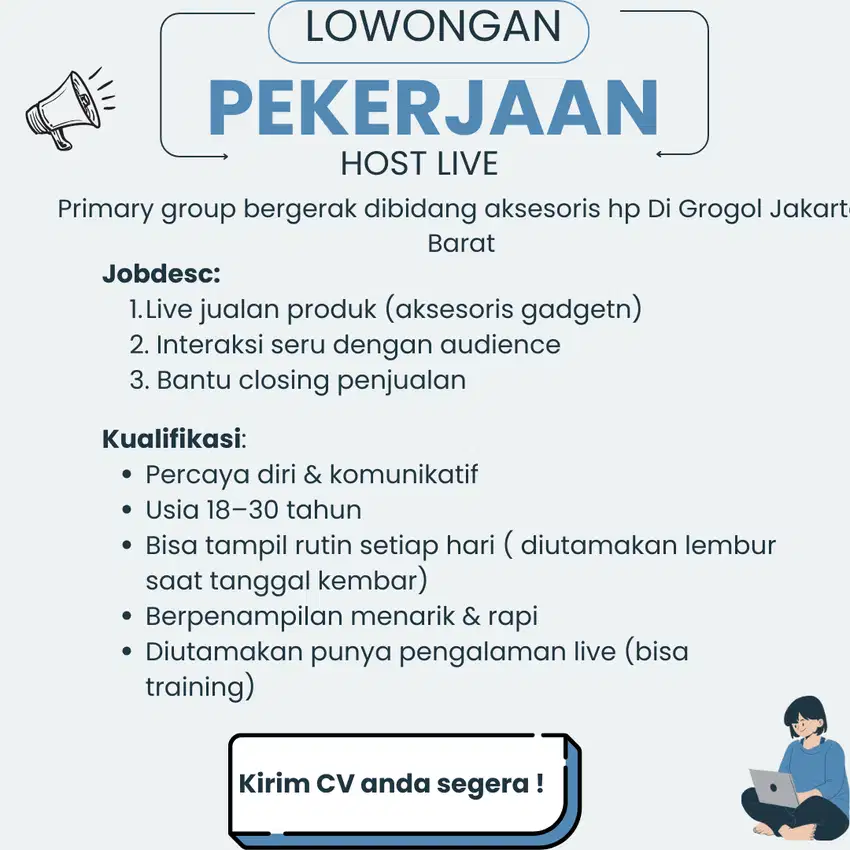 Dibutuhkan segera Host Live