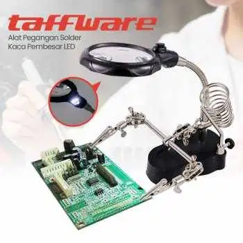 Alat Pegangan Solder Helping Hand LED Kaca Pembesar 3.5X