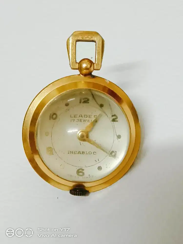 jam antik neck watch merek LEADER 17 jewels