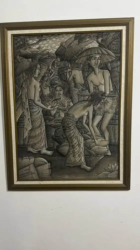 Lukisan Bali Tema Pasar Tempo Dulu Antik