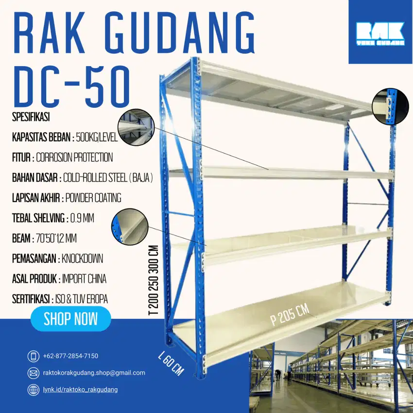 Rak Gudang DC-50 Kapasitas 500Kg/Levle