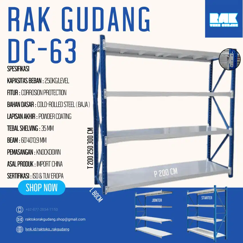Rak Gudang DC-63 Kapasitas 250Kg/Level