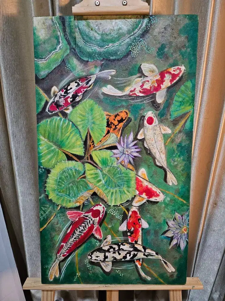 Lukisan Minyak Ikan Koi Hand Made Oil painting