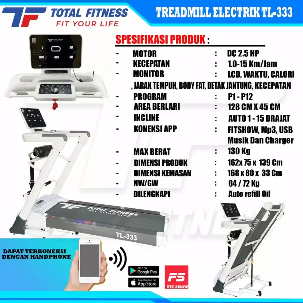 Treadmill elektrik tipe 333 terbaru