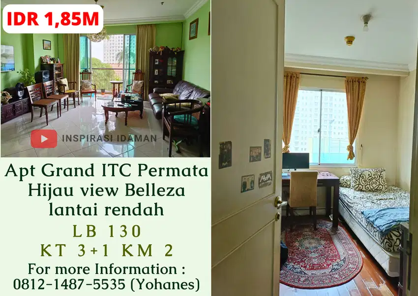 Apt Grand ITC Permata Hijau 3+1BR 130mtr view Belleza lantai rendah