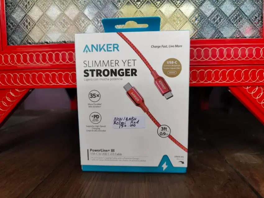 Anker Kabel Charger Powerline+ III Type C To C 3ft 0,9M Red Baru