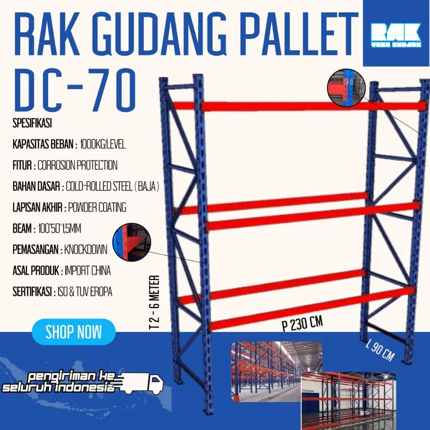 Rak Gudang Pallet DC-70 Kapasitas 1TonKg/Level
