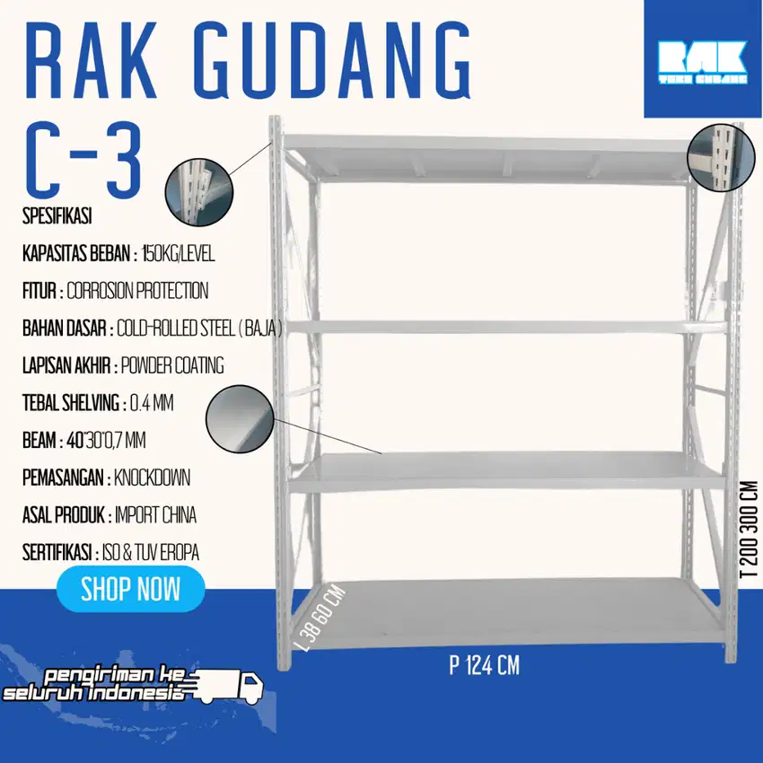 Rak Gudang C-3 Kapasitas 150Kg/Level