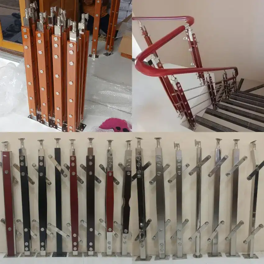 Tiang reling stenlis tiang railing tangga pegangan tangga kayu pvc