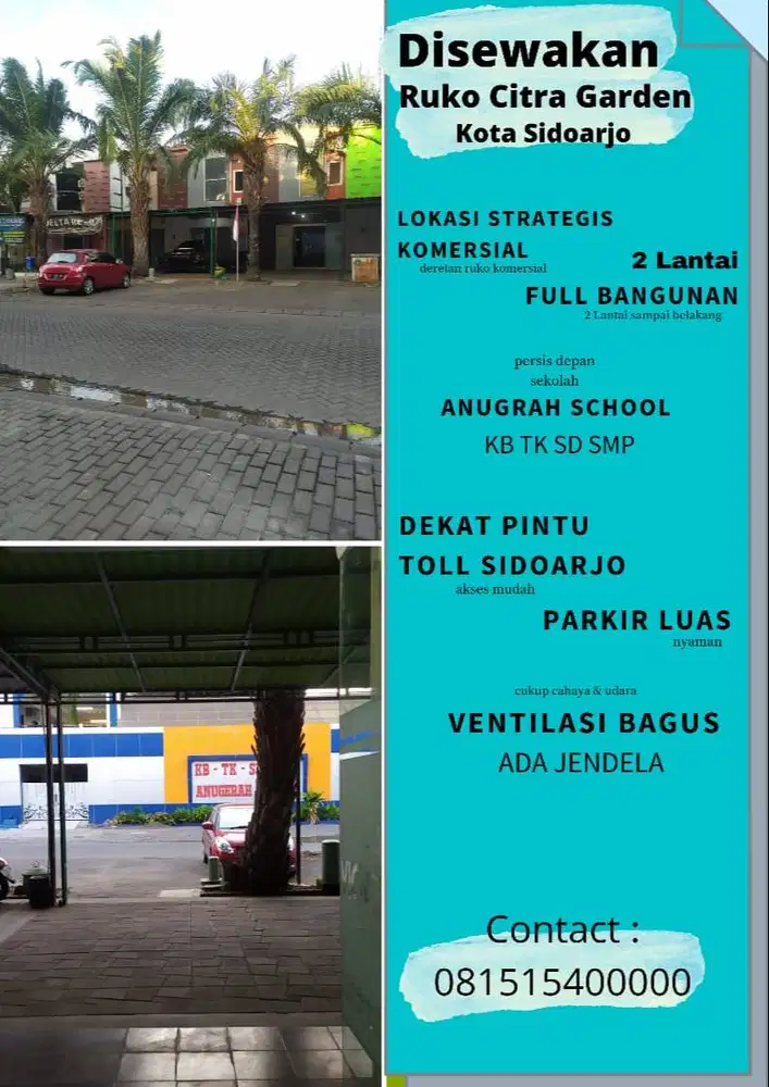 Disewakan Ruko Citra Garden RE, sangat strategis utk Usaha dan Kantor