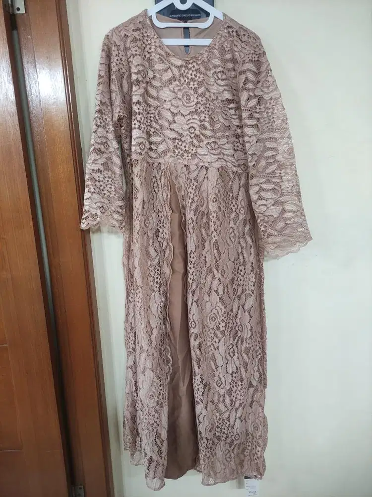 Gamis brukat kebaya furing coklat dress pesta size jumbo besar murah