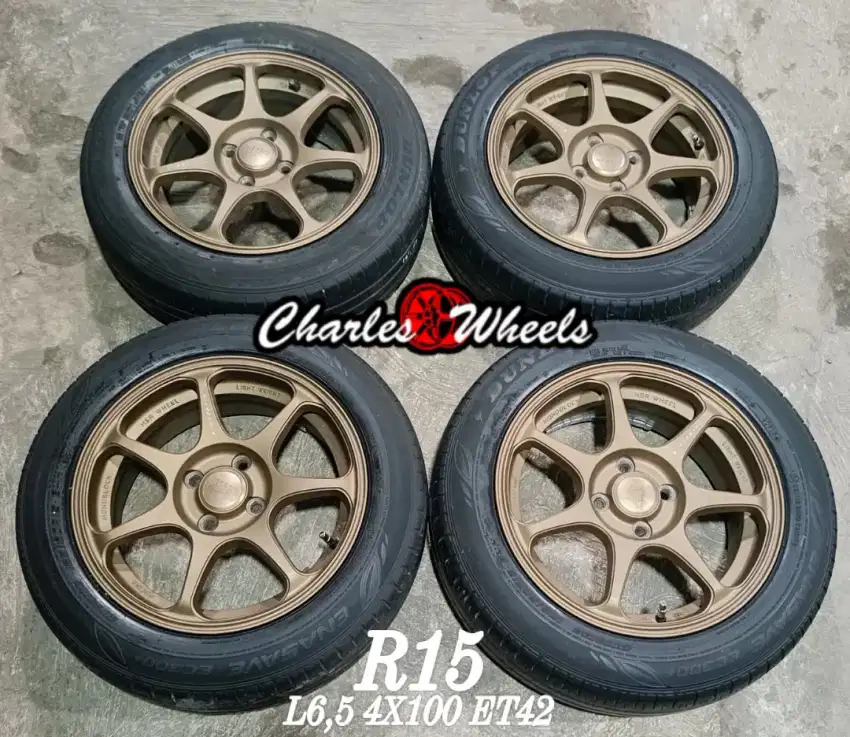 Jual velg mobil + ban hsr r15 4x100 brio agya ayla sigra dll