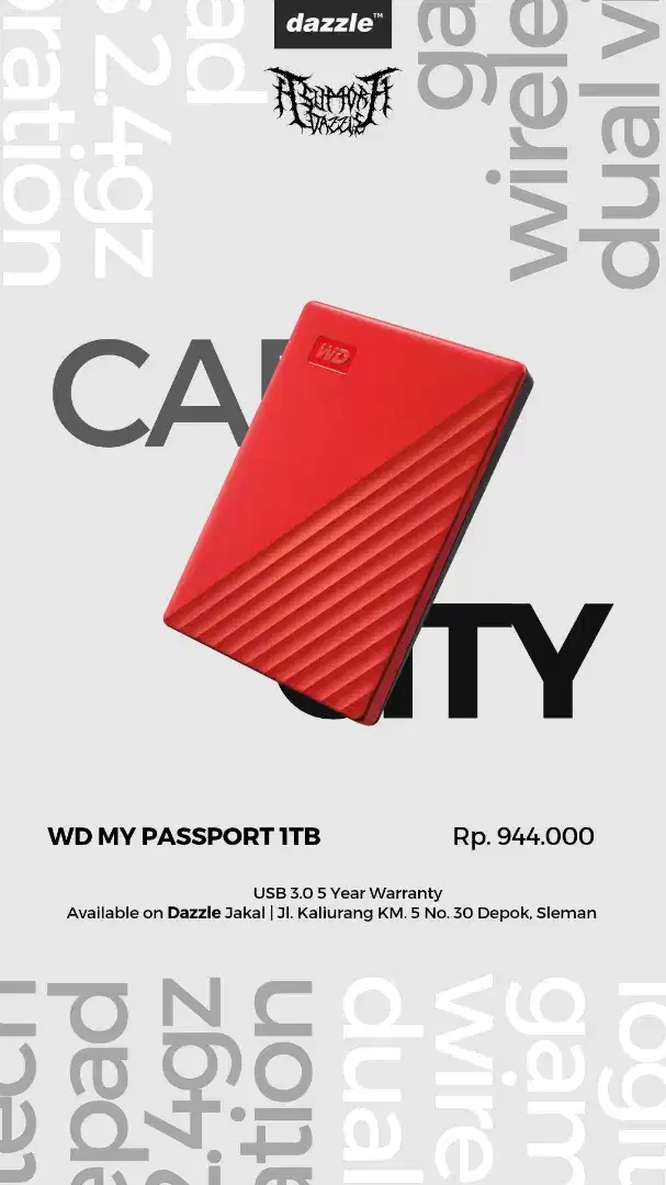 HARDISK EXTERNAL MY PASSPORT WD 1 TB GARANSI 3 TAHUN
