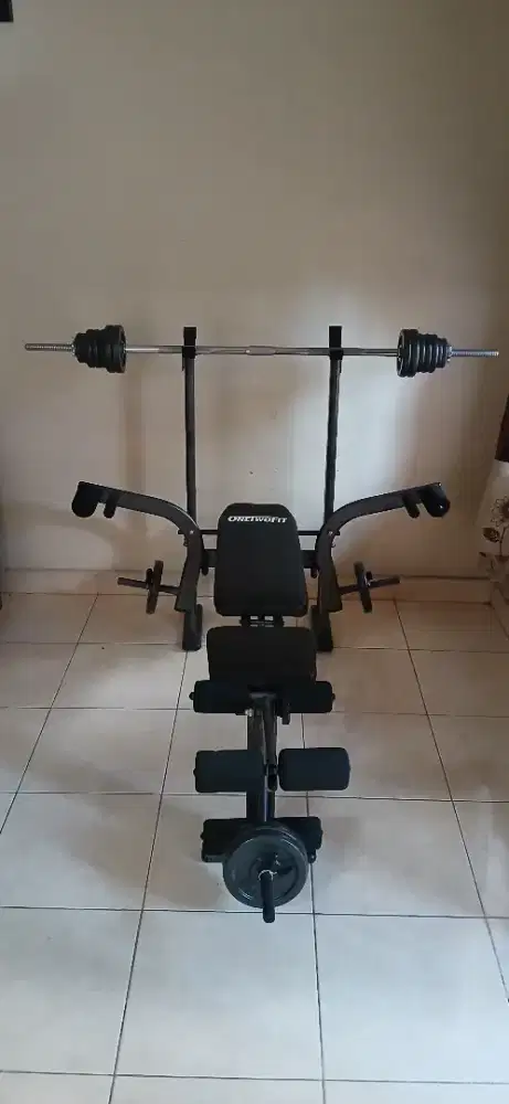 Alat Fitness Home Gym Multi Bench Press + Barbell Set 50 KG