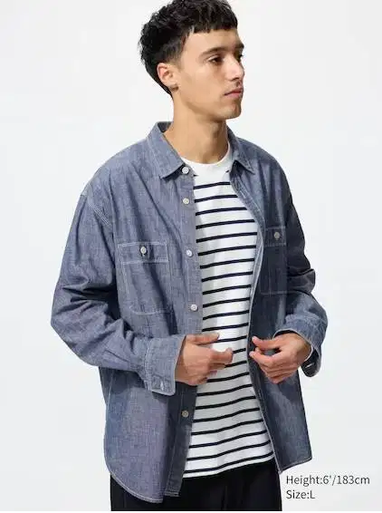Uniqlo Kemeja Luaran Chambray Tangan Panjang Size S