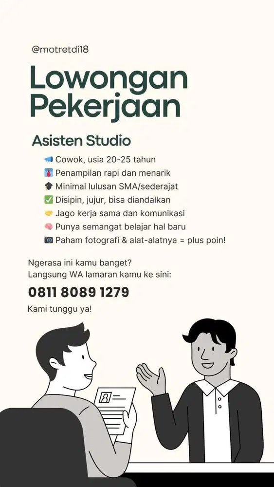 Lowongan Kerja Asisten Studio