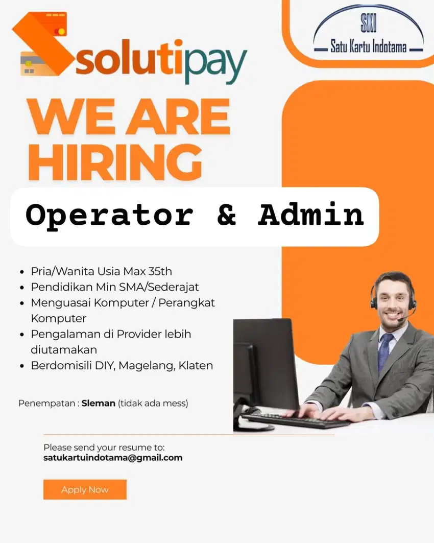 DIBUTUHKAN TENAGA ADMIN dan OPERATOR