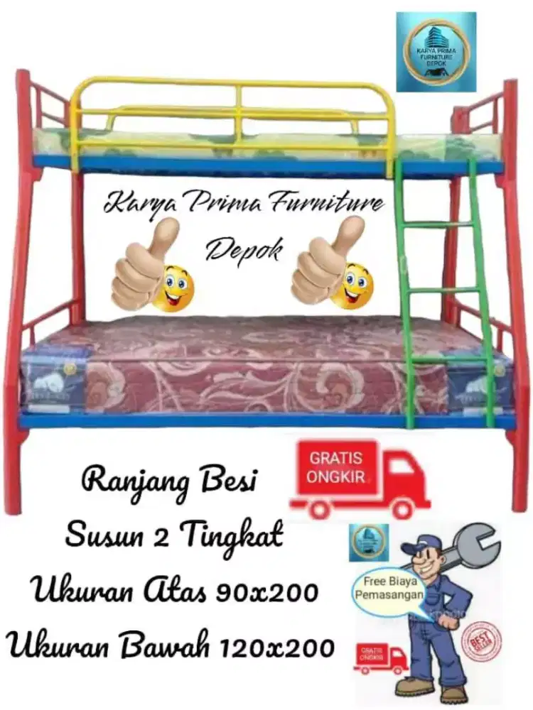 Ranjang Besi 2 tingkat90x200atas120x200bawah1.750.000ranjang baru COD