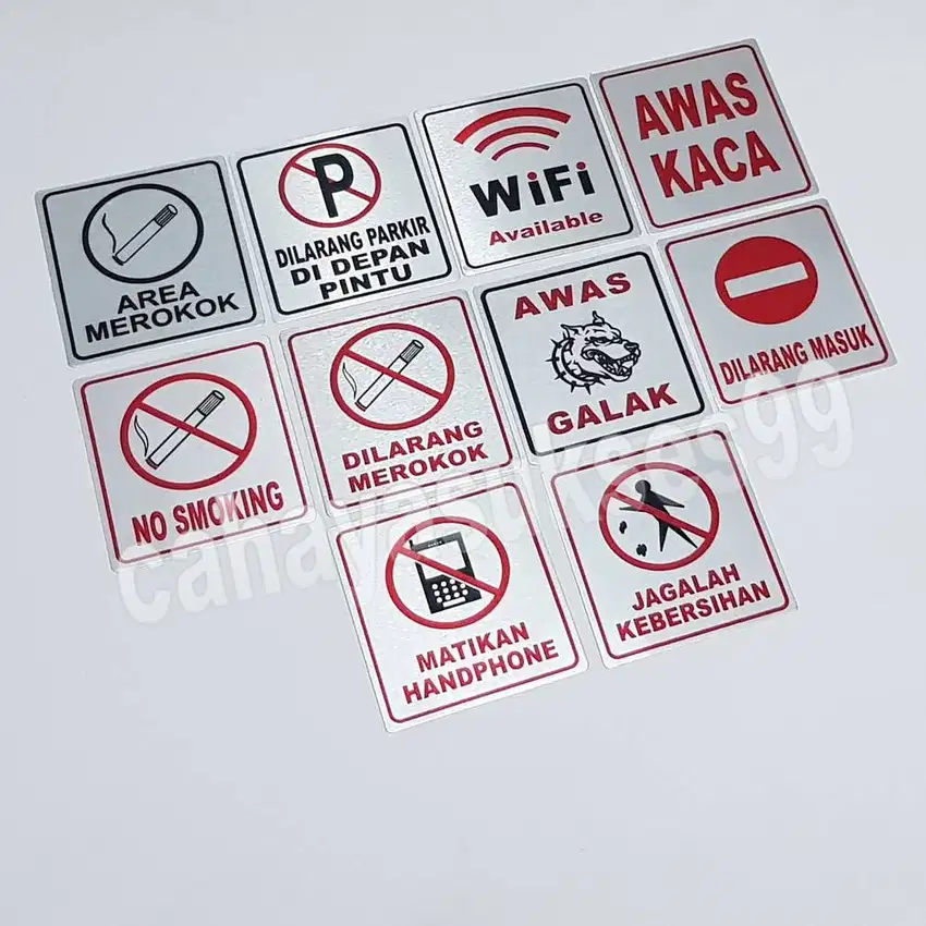 Sticker Aluminium Sign Board 10cm Wifi Available Awas Kaca No Smoking