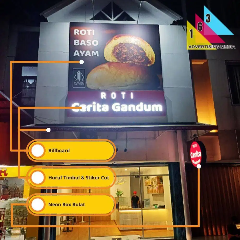 REKLAME163 - PAKET Billboard, Neon box, huruf timbul akrilik, sticker
