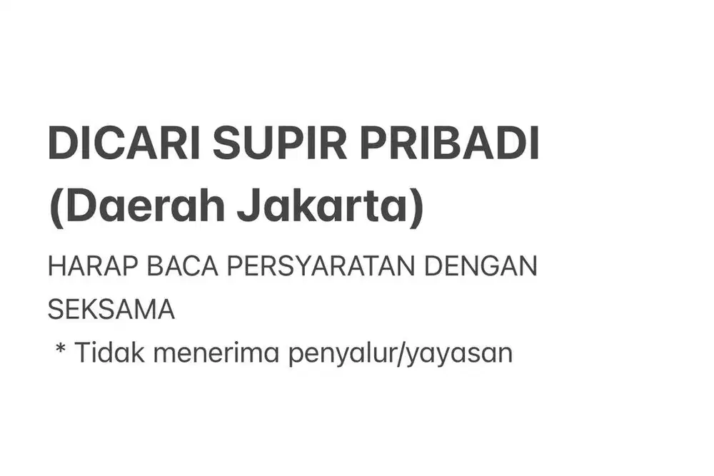 DIBUTUHKAN DRIVER PRIBADI