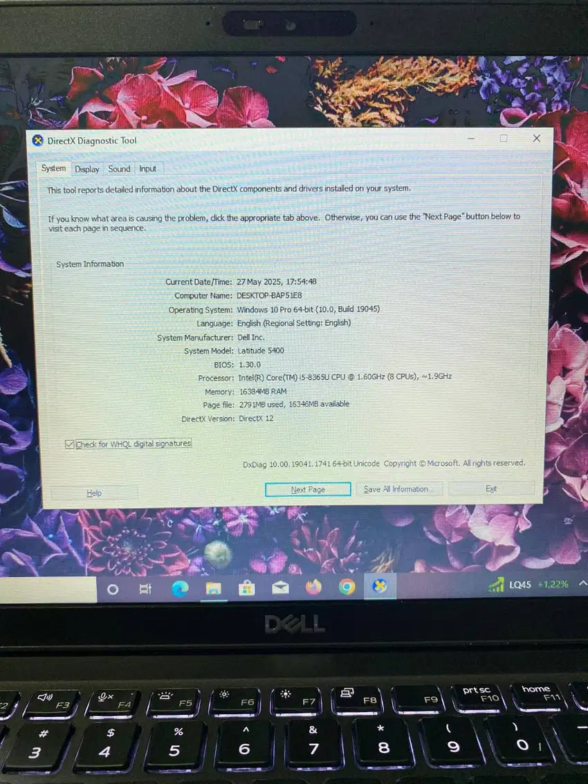 Laptop Second Dell Latitude 5400 Intel Core i5 Gen 8 Ram 16 SSD 256