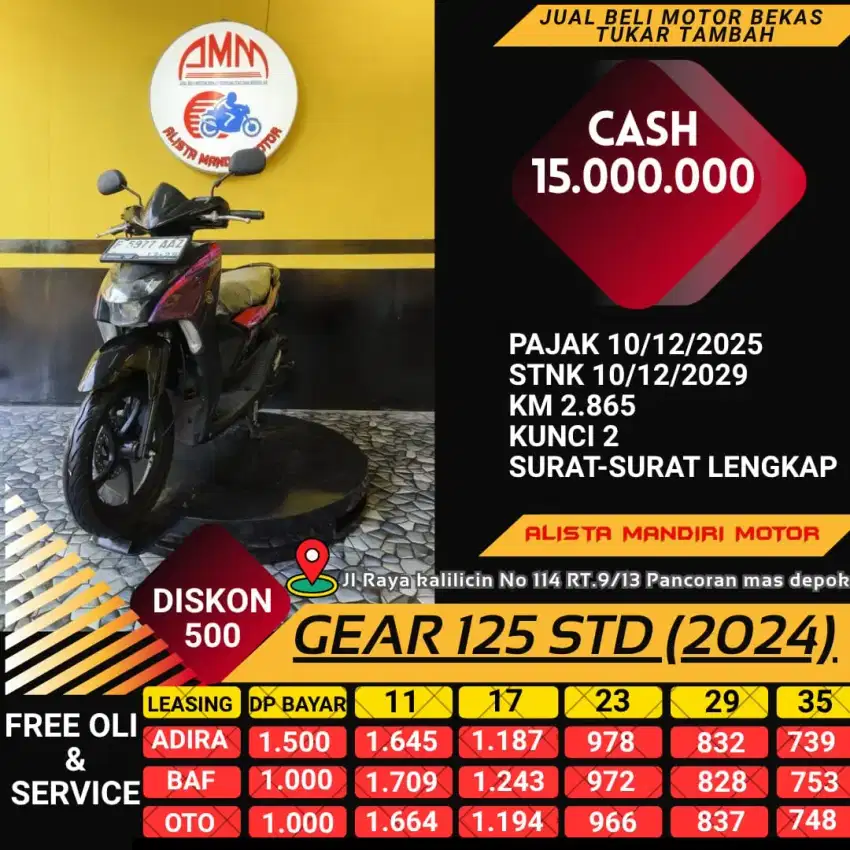 GEAR 125 STD PLAT F BOGOR TH 2024 KM LOW BISA BAYAR VIA CC / PAYLATER
