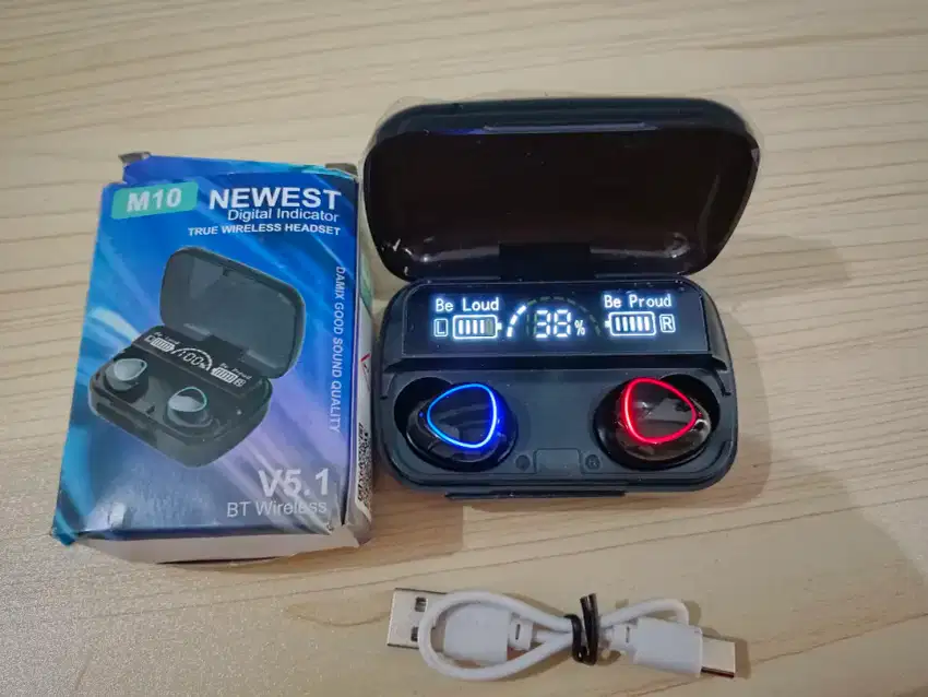 Headset Handsfree earphone bluetooth Led Smart with Powerbank Awet