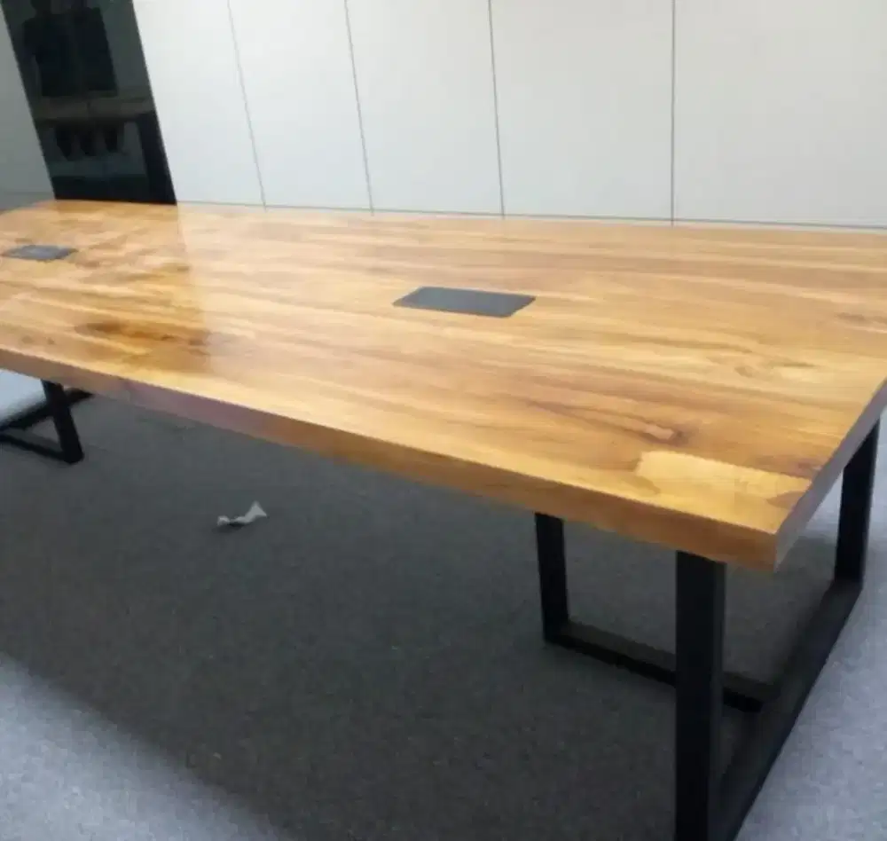 Jual meja meeting tebal daun meja 5,5cm kayu mahoni super
