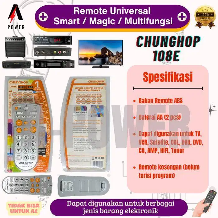 Chunghop - Remote Universal/Smart/Multifungsi(universal learning) 108E