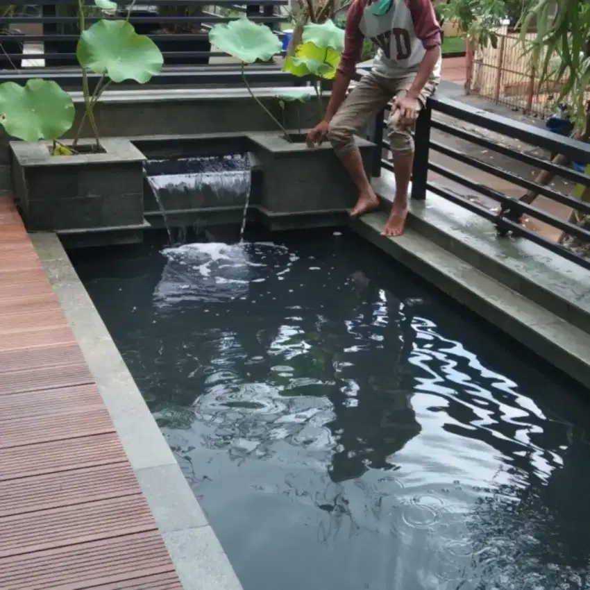 Kolam hias koi minimalis &relief tebing