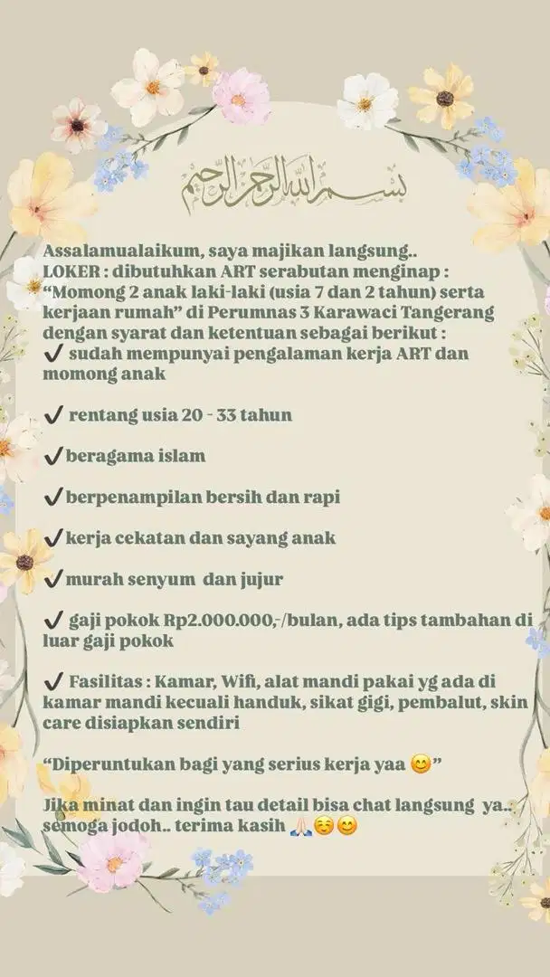 Loker ART Serabutan Tangerang