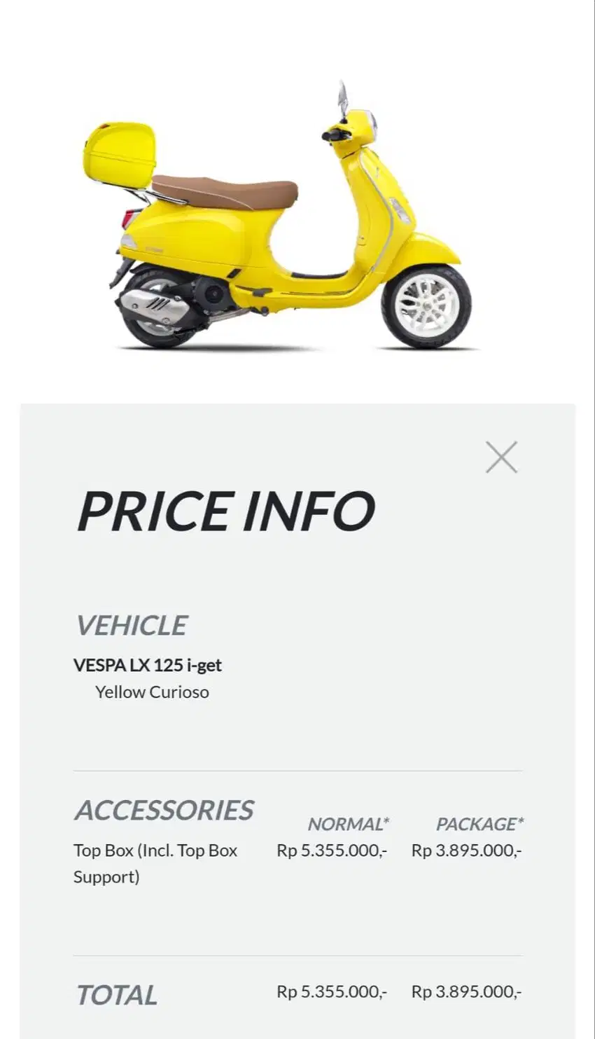 Top box vespa kondisi baru dari dealer