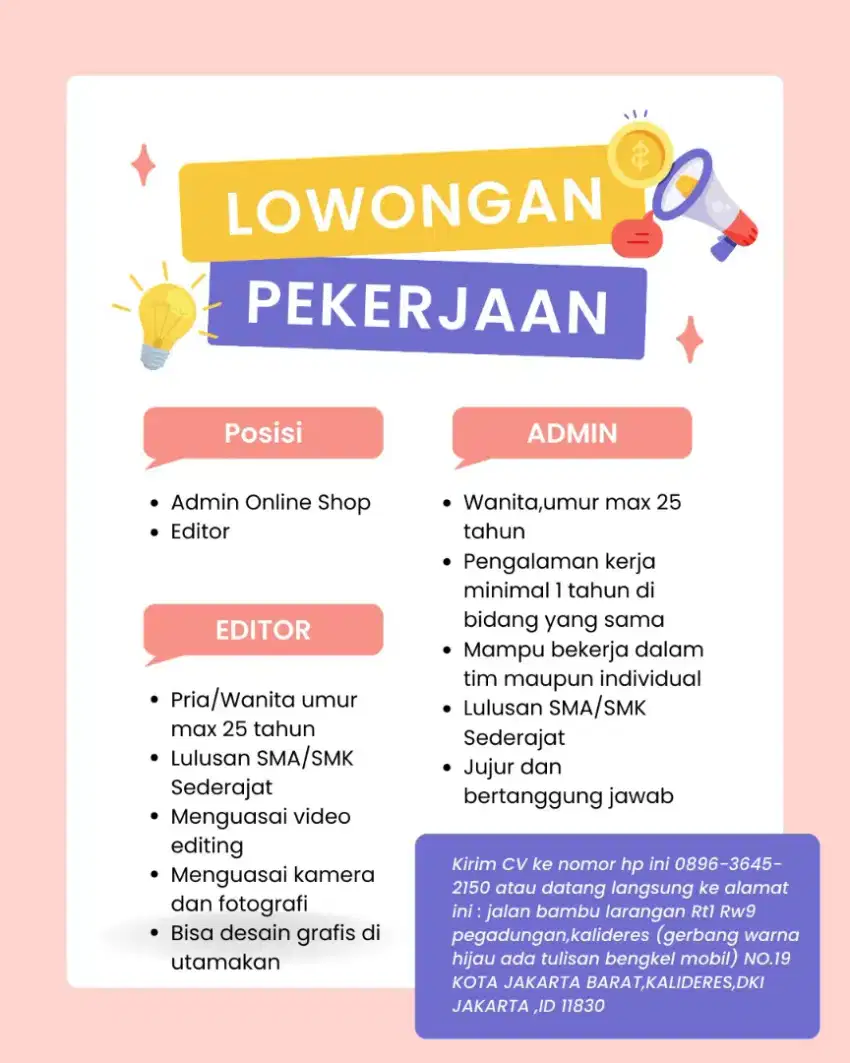 Dibutuhkan Segera Host Live streaming, admin online shop