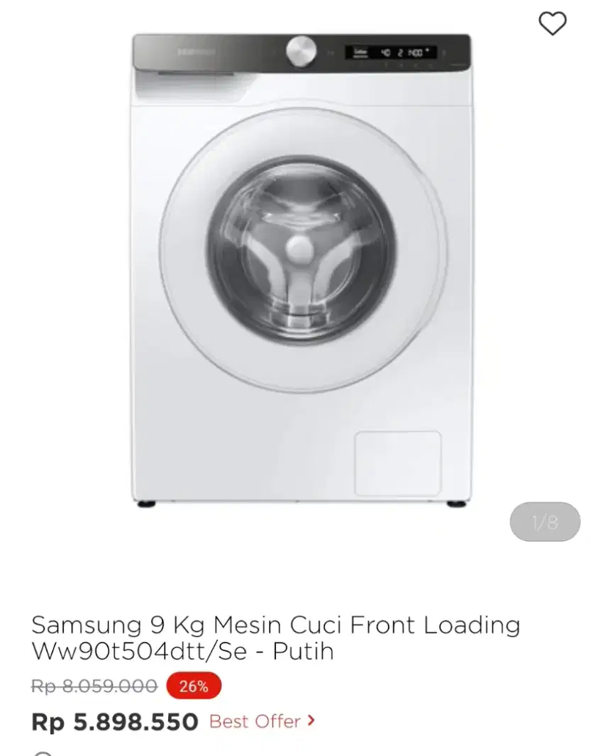 MESIN CUCI SAMSUNG FRONT LOADING 9KG WW90T505DTT