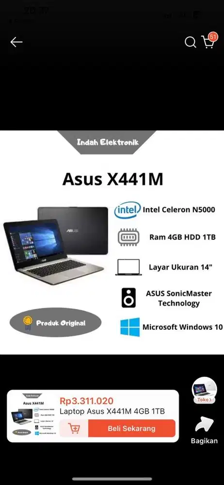 NEGO MURAH laptop  ASUS X441 1 terabite  lengkap kotak
