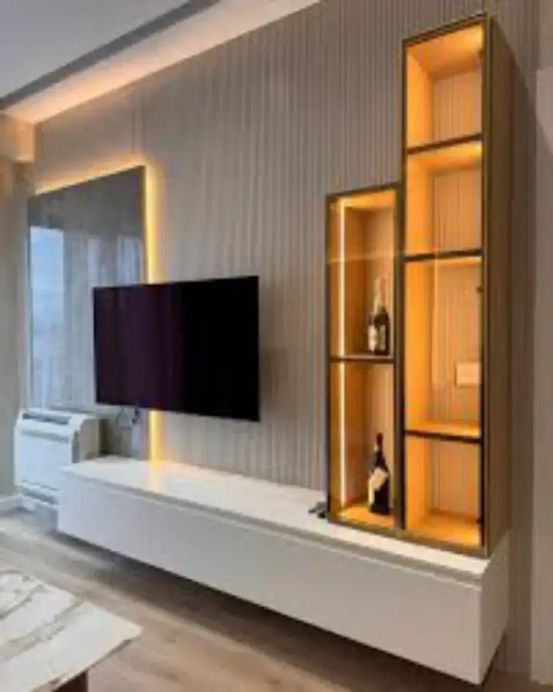 Backdrop TV set, Meja rak TV custom