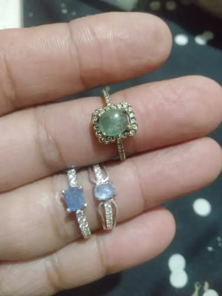 3 bh cincin safir cyelon dan zamrud , safir ring perak