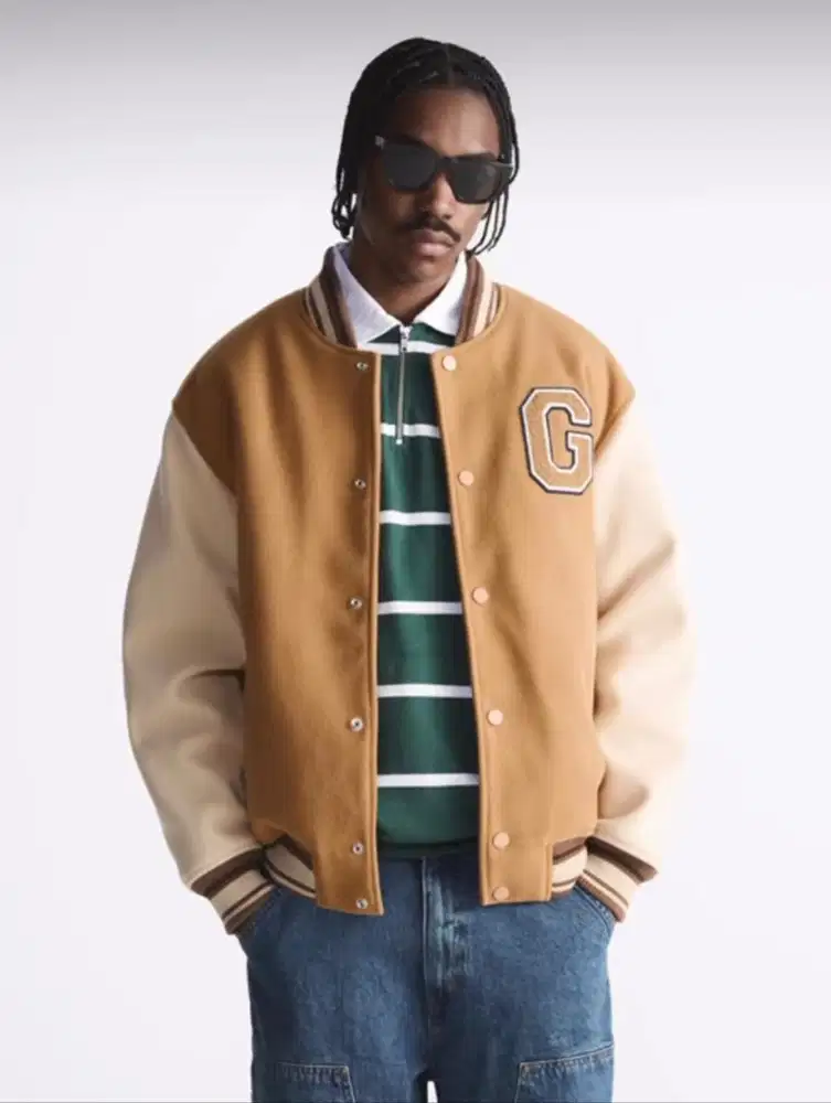 Zara varsity jaket jacket wool outer cream beige brown bnwt new baru